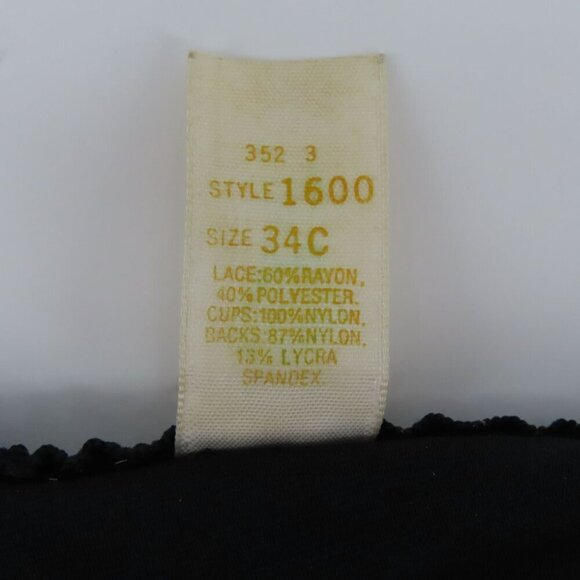 Vintage Bill Blass 34C Bra Front Closure Solid Black Lace Trim Lined Underwire - Picture 10 of 12